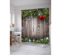 Штора (занавеска) для ванной JoyArty "Игрушки для елки" из сатена, 180х200 см с крючками, sc_21476