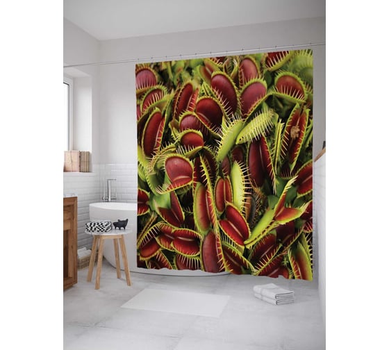 Штора (занавеска) для ванной JoyArty "Хищные растения" из сатена, 180х200 см с крючками, sc_22088
