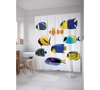 Штора (занавеска) для ванной JoyArty "Океанская экзотика" из сатена, 180х200 см с крючками, sc_21266