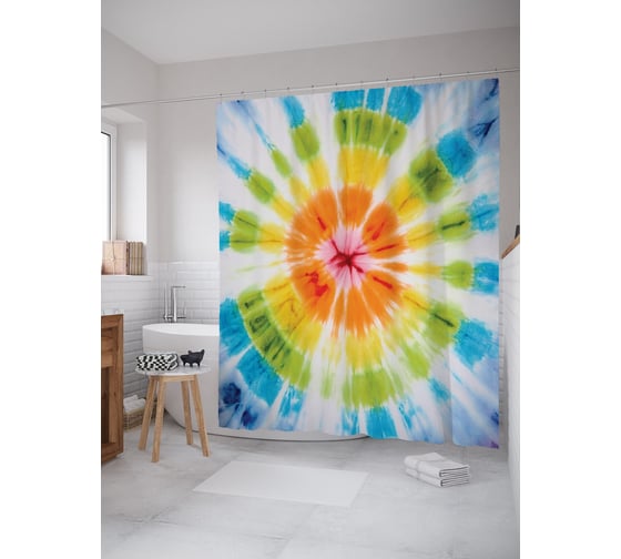 Штора (занавеска) для ванной JoyArty "Разноцветные круги" из сатена, 180х200 см с крючками, sc_274832 1