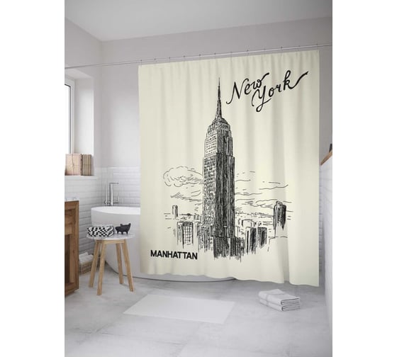 Штора (занавеска) для ванной JoyArty "Набросок Манхэттена" из сатена, 180х200 см с крючками, sc_27787 1