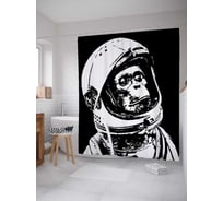 Штора (занавеска) для ванной JoyArty "Обезьяна космонавт" из сатена, 180х200 см с крючками, sc_19926