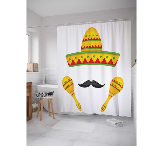 Штора (занавеска) для ванной JoyArty "Яркое сомбреро" из сатена, 180х200 см с крючками, sc_20610 1