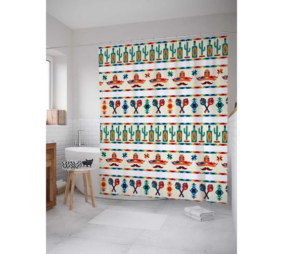 Штора (занавеска) для ванной JoyArty "Мексиканские полосы" из сатена, 180х200 см с крючками, sc_20612 1