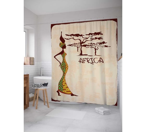 Штора (занавеска) для ванной JoyArty "Африка приветствует" из сатена, 180х200 см с крючками, sc_23264 1