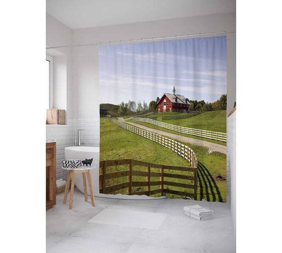 Штора (занавеска) для ванной JoyArty "Фермерская дорога" из сатена, 180х200 см с крючками, sc_21620 1
