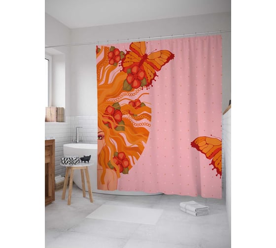 Штора (занавеска) для ванной JoyArty "Пламенные бабочки" из сатена, 180х200 см с крючками, sc_28492 1