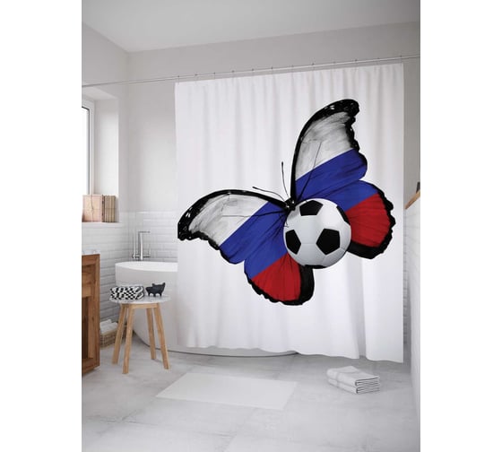 Штора (занавеска) для ванной JoyArty "Футбольная бубочка России" из сатена, 180х200 см sc_378787 1