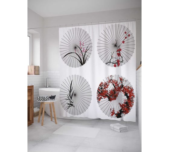Штора (занавеска) для ванной JoyArty "Природа на зонтах" из сатена, 180х200 см с крючками, sc_21360 1