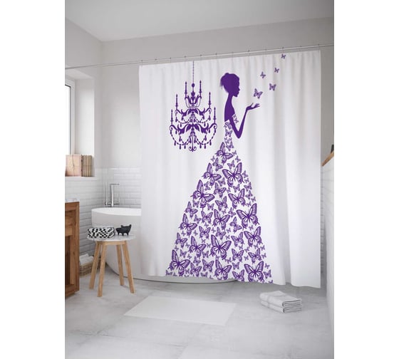Штора (занавеска) для ванной JoyArty "Ночные мотыльки" из сатена, 180х200 см с крючками, sc_23551 1