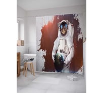 Штора (занавеска) для ванной JoyArty "Кот-космонавт" из сатена, 180х200 см с крючками, sc_19919