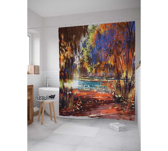 Штора (занавеска) для ванной JoyArty "Потеря рассудка" из сатена, 180х200 см с крючками, sc_23033 1