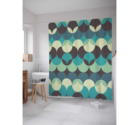Штора (занавеска) для ванной JoyArty "Чешуйчатые круги" из сатена, 180х200 см с крючками, sc_21405 1