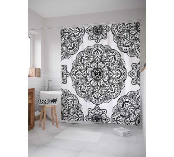 Штора (занавеска) для ванной JoyArty "Песенные цветы" из сатена, 180х200 см с крючками, sc_21204 1