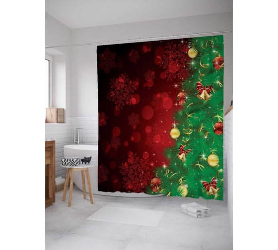 Штора (занавеска) для ванной JoyArty "Блестящая ель" из сатена, 180х200 см с крючками, sc_20286 1