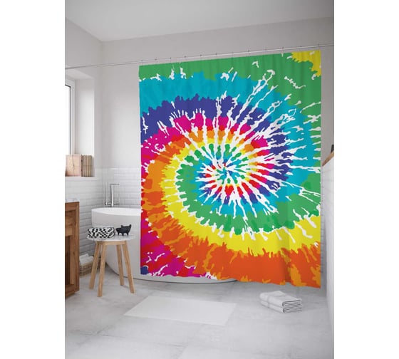 Штора (занавеска) для ванной JoyArty "Красочный вихрь" из сатена, 180х200 см с крючками, sc_20322 1