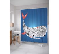 Штора (занавеска) для ванной JoyArty "Кит с цветочными узорами" из сатена, 180х200 см с крючками, sc_23200