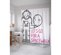 Штора (занавеска) для ванной JoyArty "Космическая прогулка" из сатена, 180х200 см с крючками, sc_19922