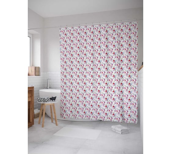 Штора (занавеска) для ванной JoyArty "Цветочное полотно" из сатена, 180х200 см с крючками, sc_262015 1