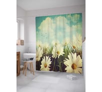 Штора (занавеска) для ванной JoyArty "Ромашки под небом" из сатена, 180х200 см с крючками, sc_2394
