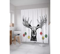Штора (занавеска) для ванной JoyArty "Радость лося" из сатена, 180х200 см с крючками, sc_22287
