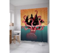 Штора (занавеска) для ванной JoyArty "Осьминог, нападающий на корабль" из сатена, 180х200 см с крючками, sc_23342