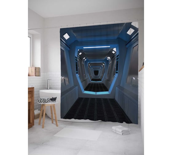 Штора (занавеска) для ванной JoyArty "Коридор научной базы" из сатена, 180х200 см с крючками, sc_21664 1