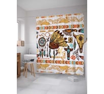 Штора (занавеска) для ванной JoyArty "Индийская культура" из сатена, 180х200 см с крючками, sc_20183