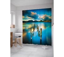 Штора (занавеска) для ванной JoyArty "Эффектное озеро" из сатена, 180х200 см с крючками, sc_21345