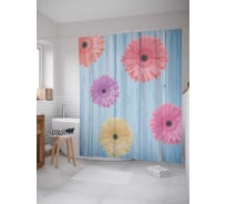 Штора (занавеска) для ванной JoyArty "Разноцветные герберы" из сатена, 180х200 см с крючками, sc_23408