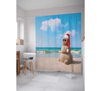 Штора (занавеска) для ванной JoyArty "Песочный снеговик" из сатена, 180х200 см с крючками, sc_21441