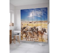 Штора (занавеска) для ванной JoyArty "Зебры под солнцем" из сатена, 180х200 см с крючками, sc_21722