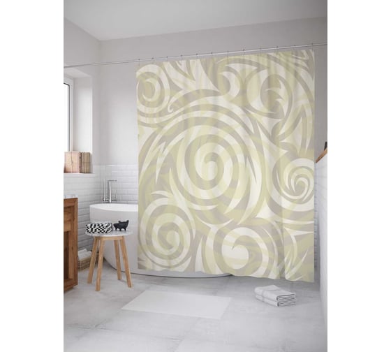 Штора (занавеска) для ванной JoyArty "Бледноватые спирали" из сатена, 180х200 см с крючками, sc_21388 1