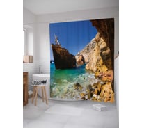 Штора (занавеска) для ванной JoyArty "Корабль на камнях" из сатена, 180х200 см с крючками, sc_20557