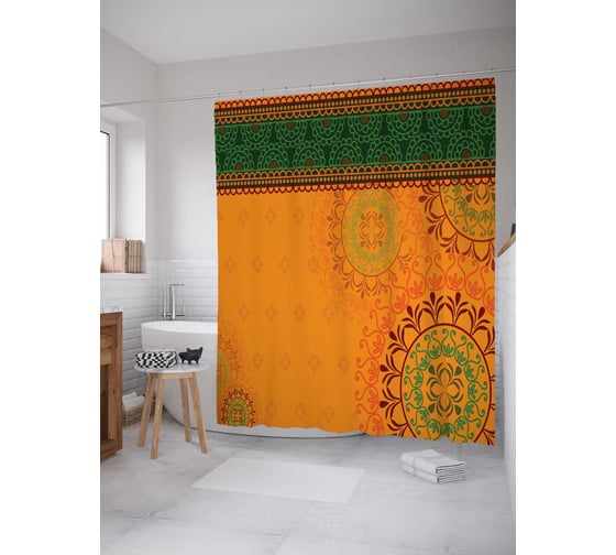 Штора (занавеска) для ванной JoyArty "Разновидности мандалы" из сатена, 180х200 см с крючками, sc_26314 1