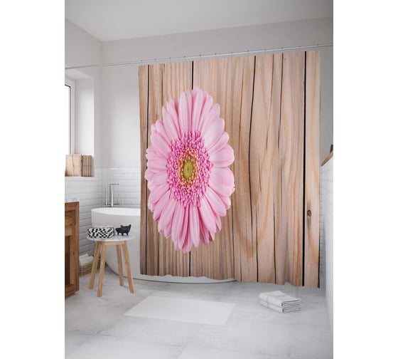 Штора (занавеска) для ванной JoyArty "Цветок радости" из сатена, 180х200 см с крючками, sc_20368 1