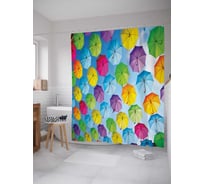 Штора (занавеска) для ванной JoyArty "Небо в зонтиках" из сатена, 180х200 см с крючками, sc_19892