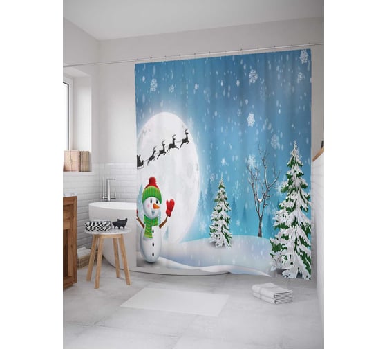 Штора (занавеска) для ванной JoyArty "Новогоднее настроение" из сатена, 180х200 см с крючками, sc_20080 1