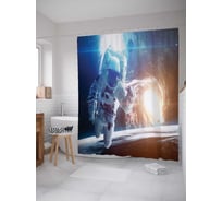 Штора (занавеска) для ванной JoyArty "В открытом космосе" из сатена, 180х200 см с крючками, sc_19937