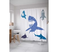 Штора (занавеска) для ванной JoyArty "Голодные акулы" из сатена, 180х200 см с крючками, sc_19806