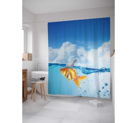 Штора (занавеска) для ванной JoyArty "Рыба-шутник" из сатена, 180х200 см с крючками, sc_19816 1