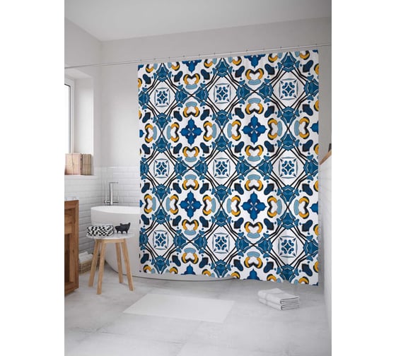 Штора (занавеска) для ванной JoyArty "Креативное решение" из сатена, 180х200 см с крючками, sc_19973 1