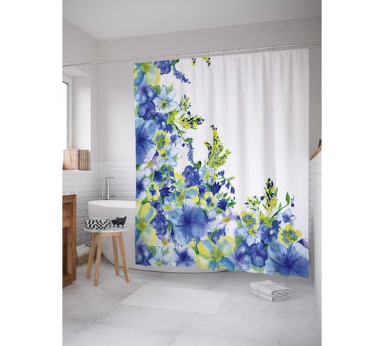 Штора (занавеска) для ванной JoyArty "Цветочное покрытие" из сатена, 180х200 см с крючками, sc_19874 1