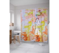 Штора (занавеска) для ванной JoyArty "Дама уходит с зонтом" из сатена, 180х200 см с крючками, sc_19882