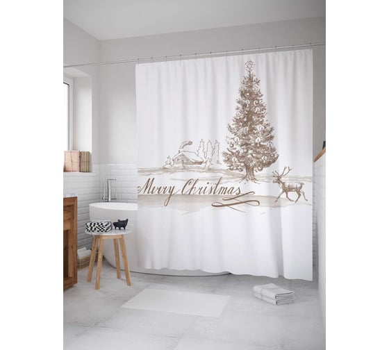 Штора (занавеска) для ванной JoyArty "Рождество близко" из сатена, 180х200 см с крючками, sc_20028 1