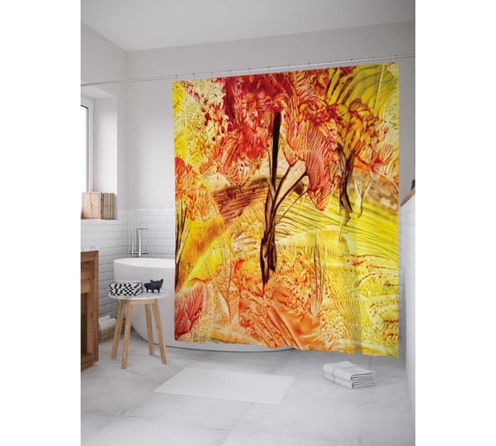 Штора (занавеска) для ванной JoyArty "На холмах фантазии" из сатена, 180х200 см с крючками, sc_19872 1