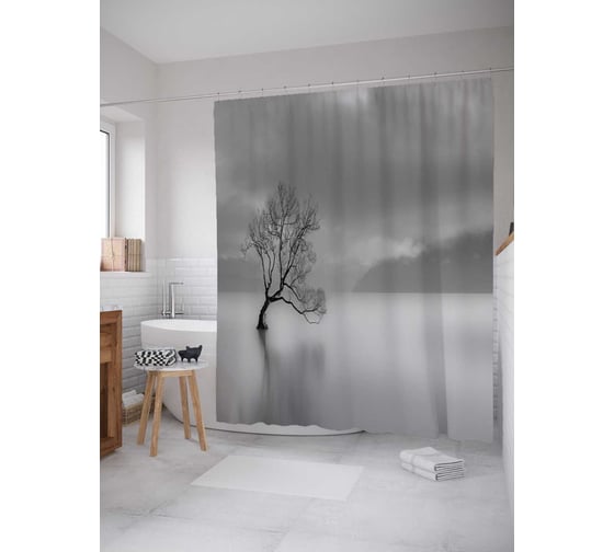 Штора (занавеска) для ванной JoyArty "Дерево наклоняется к воде" из сатена, 180х200 см с крючками, sc_19863 1