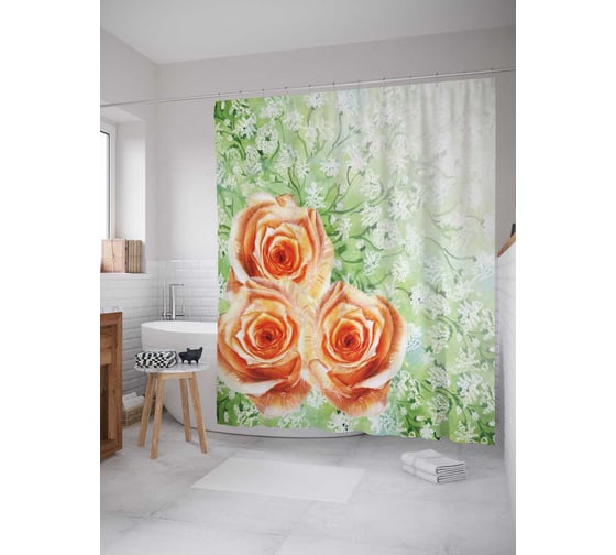 Штора (занавеска) для ванной JoyArty "Три розы" из сатена, 180х200 см с крючками, sc_19875 1