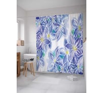 Штора (занавеска) для ванной JoyArty "Цветочный холод" из сатена, 180х200 см с крючками, sc_19870