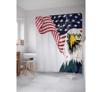 Штора (занавеска) для ванной JoyArty "Орел с американским флагом" из сатена, 180х200 см с крючками, sc_20684